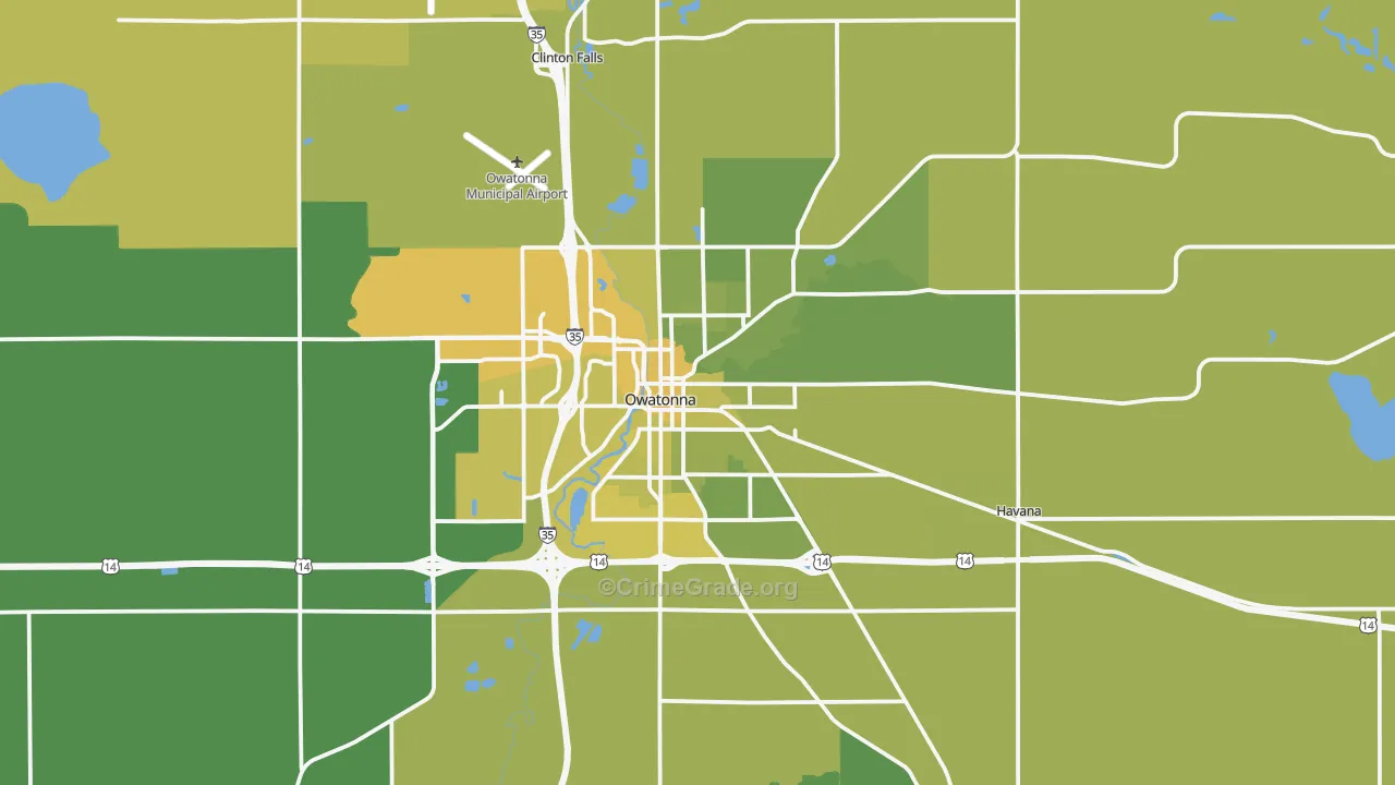 Owatonna, MN Map of Vehicle Theft Rates