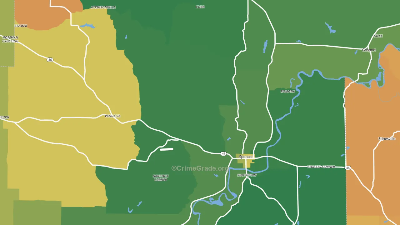 Owen County, IN Map of Vehicle Theft Rates