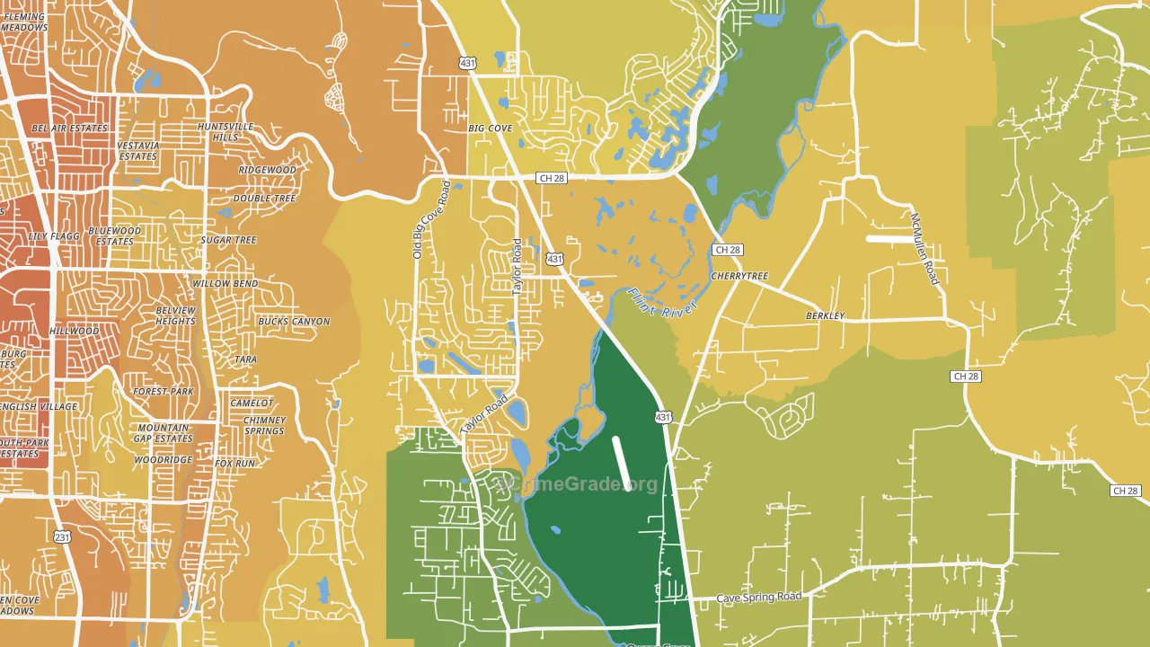 Owens Cross Roads, AL Map of Vehicle Theft Rates
