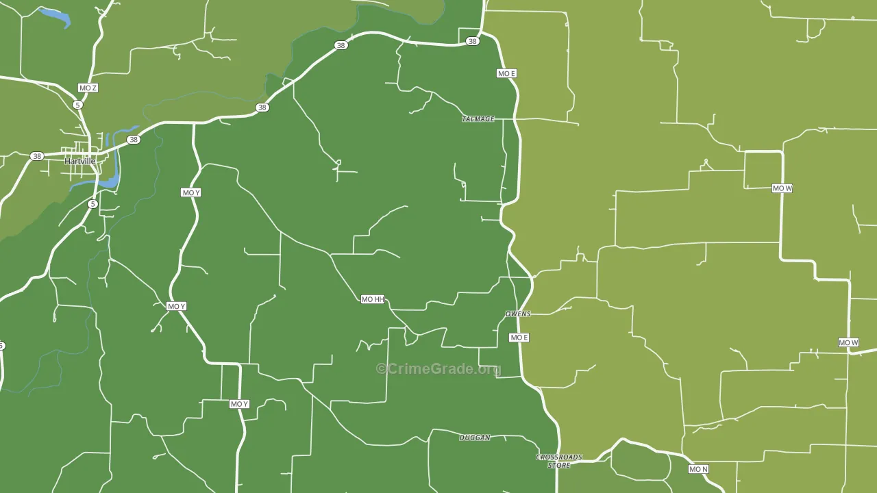 Owens, MO Map of Vehicle Theft Rates