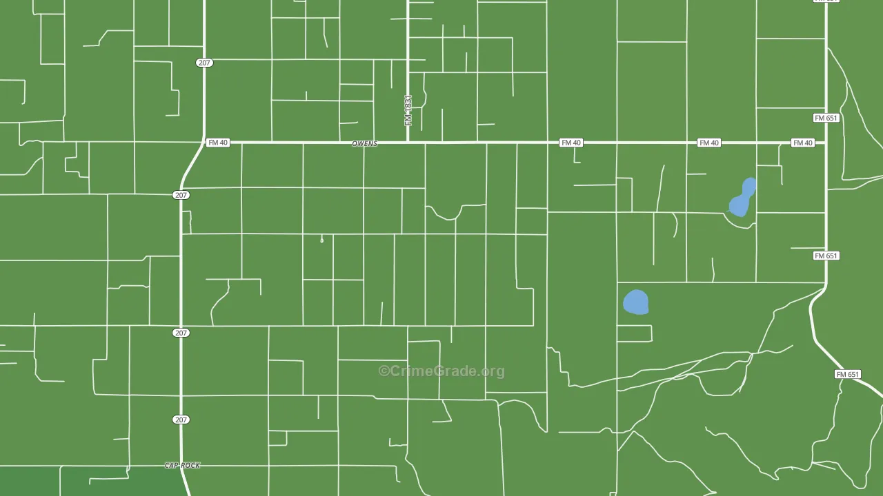 Owens, TX Map of Vehicle Theft Rates