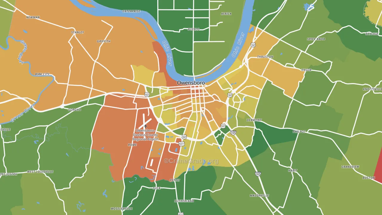 Owensboro, KY Map of Vehicle Theft Rates