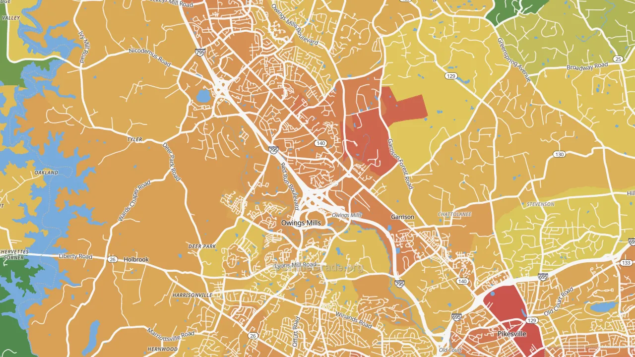 Owings Mills, MD Map of Vehicle Theft Rates
