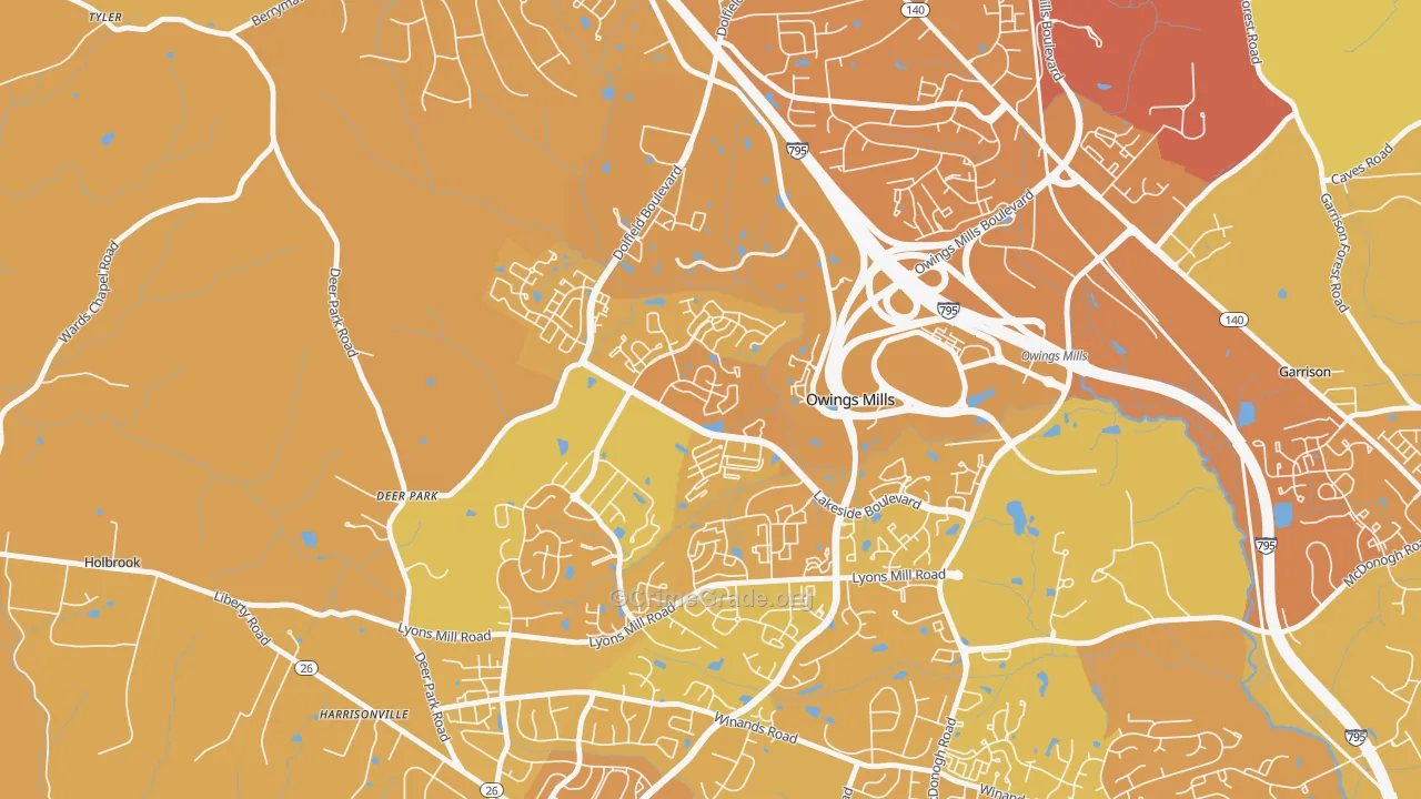 Owings Mills New Town, Owings Mills, MD Map of Vehicle Theft Rates