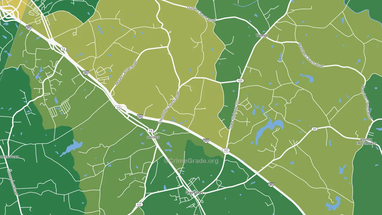 Owings, SC Map of Vehicle Theft Rates