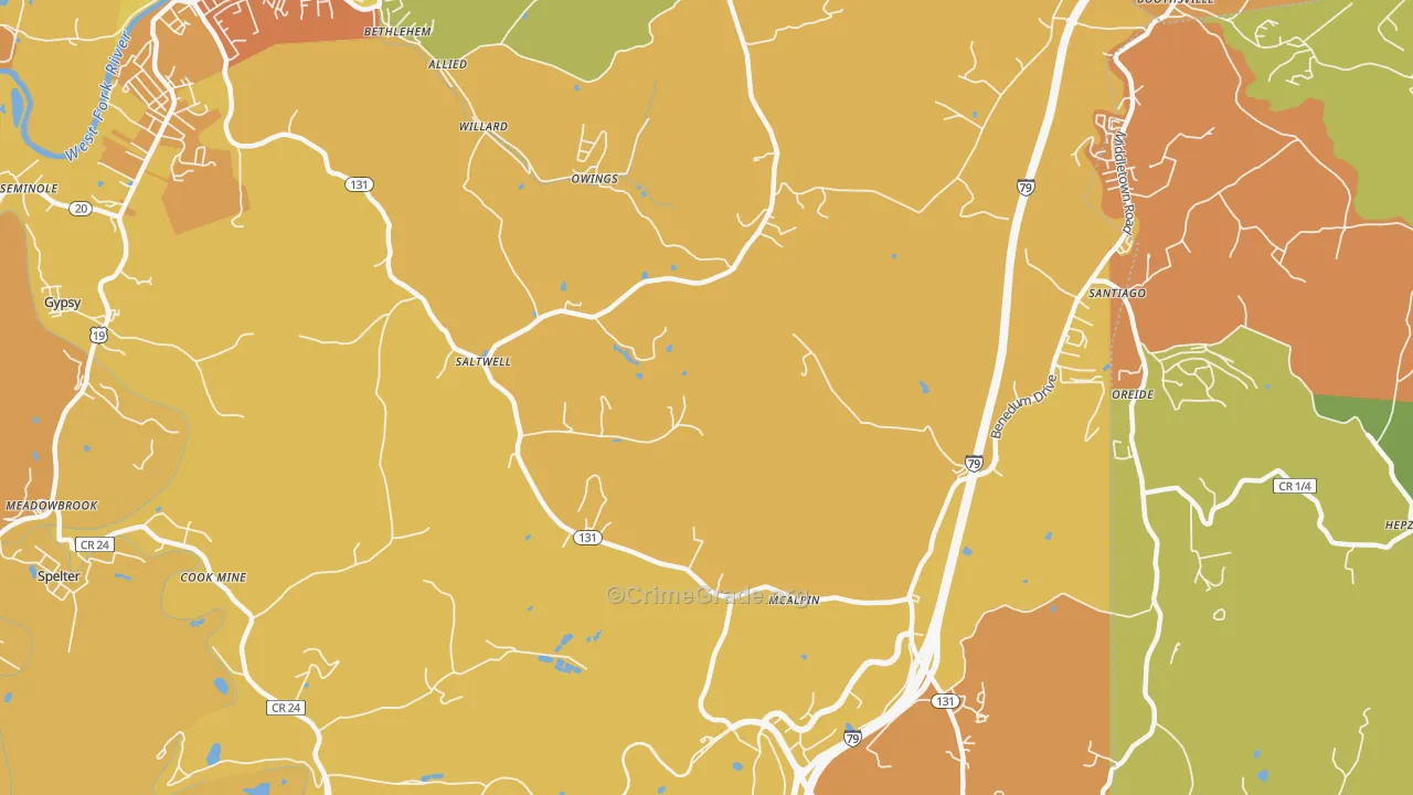 Owings, WV Map of Vehicle Theft Rates