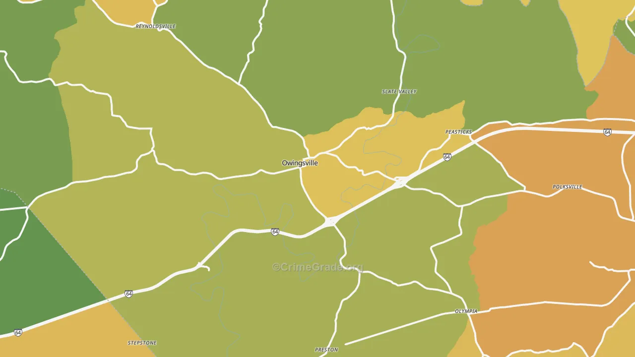 Owingsville, KY Map of Vehicle Theft Rates