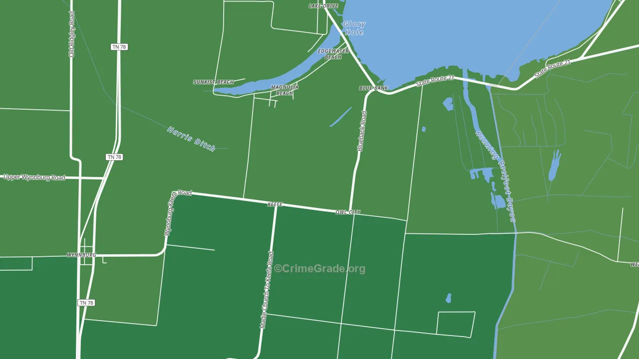 Owl City, TN Map of Vehicle Theft Rates