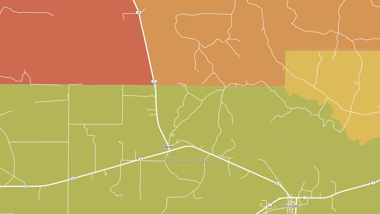 Oxberry, MS Map of Vehicle Theft Rates