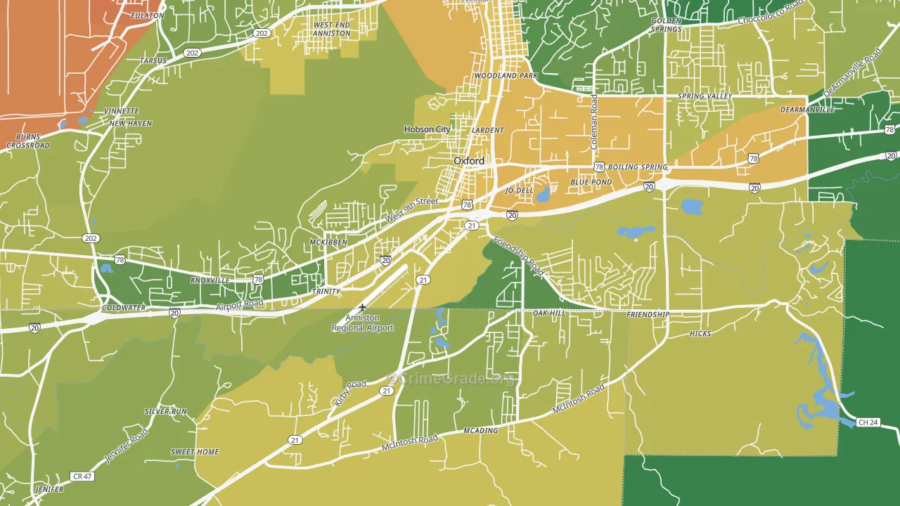 Oxford, AL Map of Vehicle Theft Rates