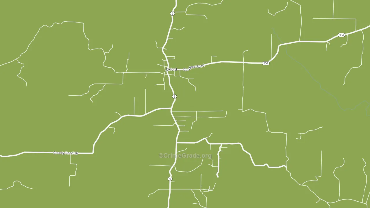 Oxford, AR Map of Vehicle Theft Rates