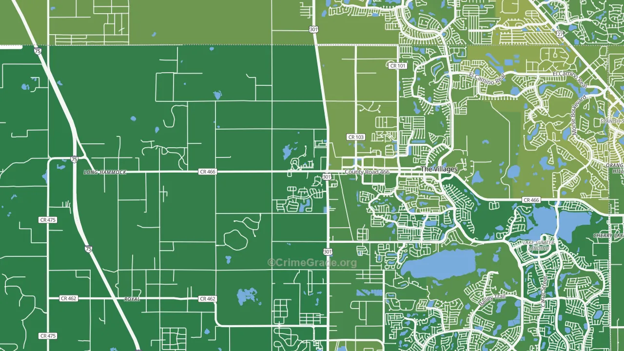 Oxford, FL Map of Vehicle Theft Rates