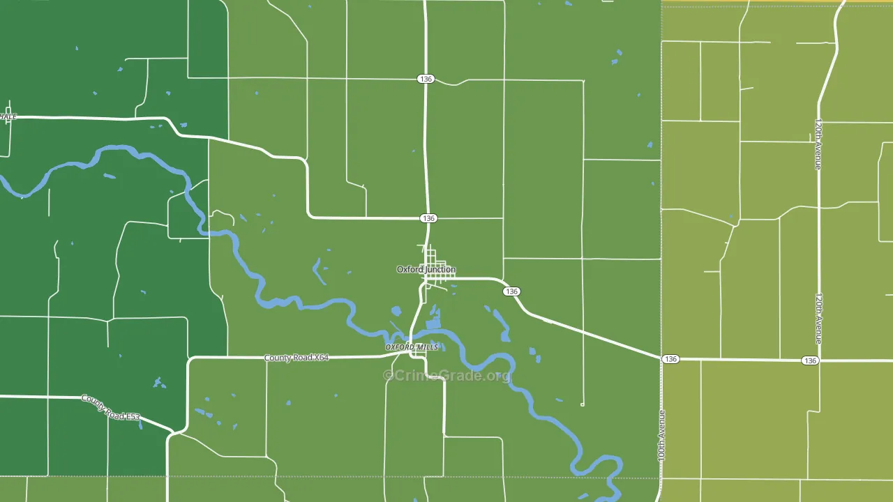 Oxford Junction, IA Map of Vehicle Theft Rates