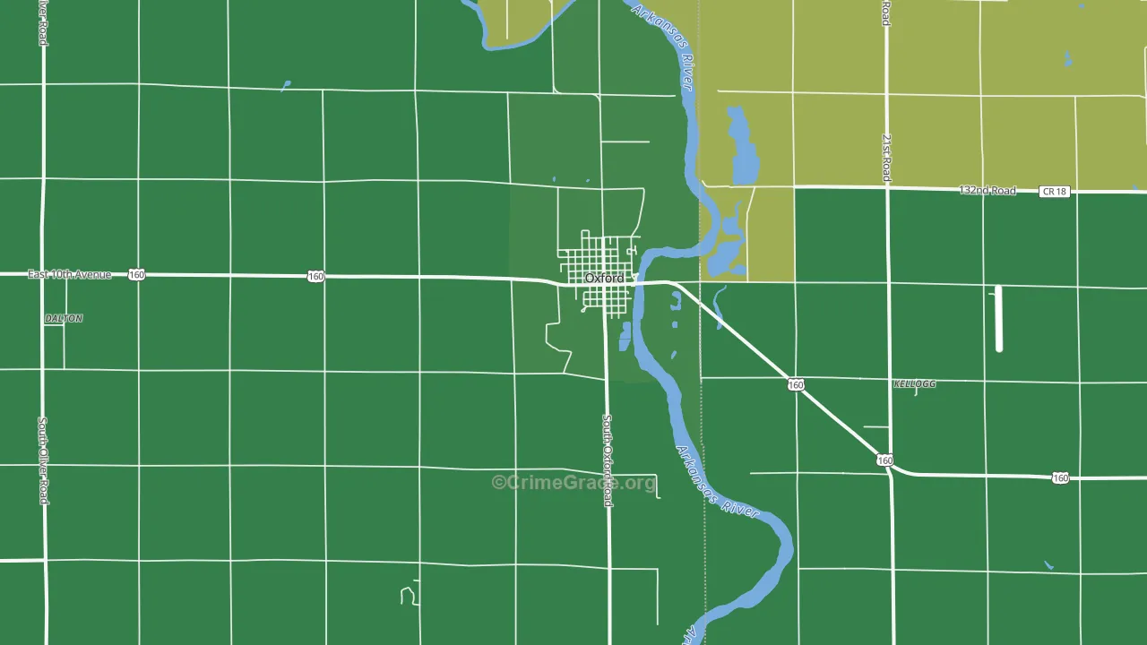 Oxford, KS Map of Vehicle Theft Rates