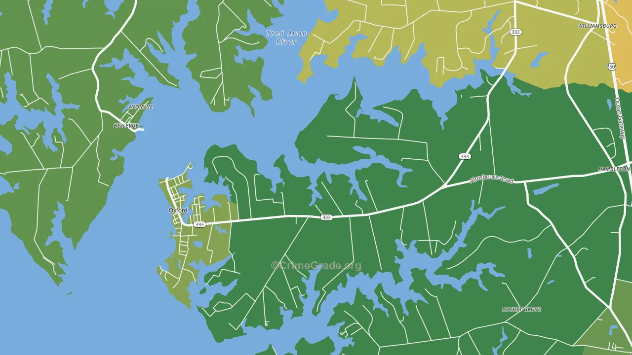 Oxford, MD Map of Vehicle Theft Rates