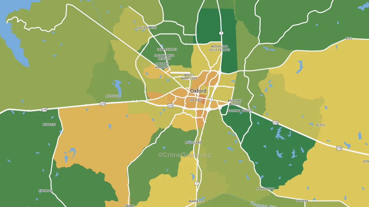 Oxford, MS Map of Vehicle Theft Rates