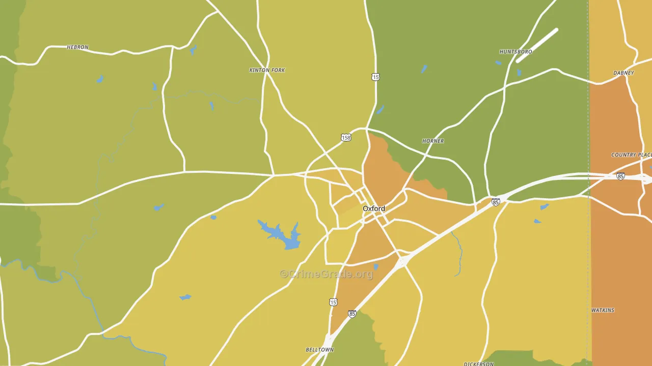 Oxford, NC Map of Vehicle Theft Rates
