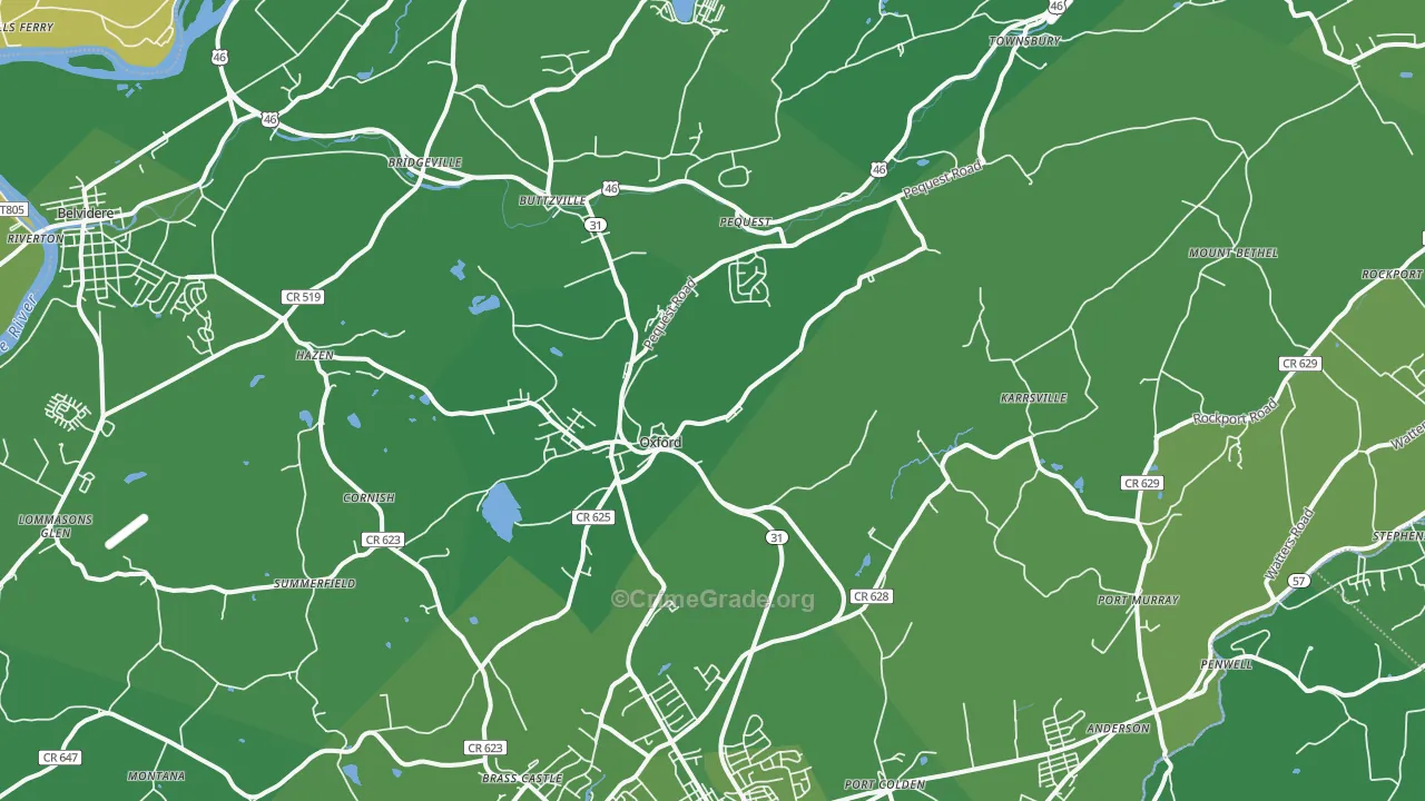 Oxford, NJ Map of Vehicle Theft Rates