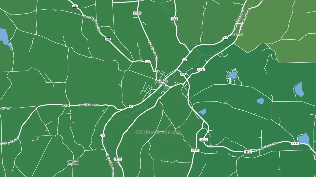 Oxford, NY Map of Vehicle Theft Rates