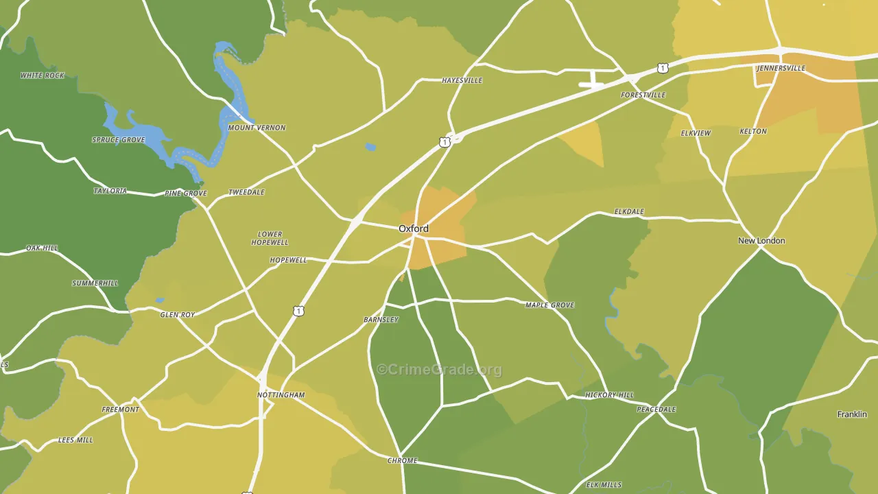 Oxford, PA Map of Vehicle Theft Rates