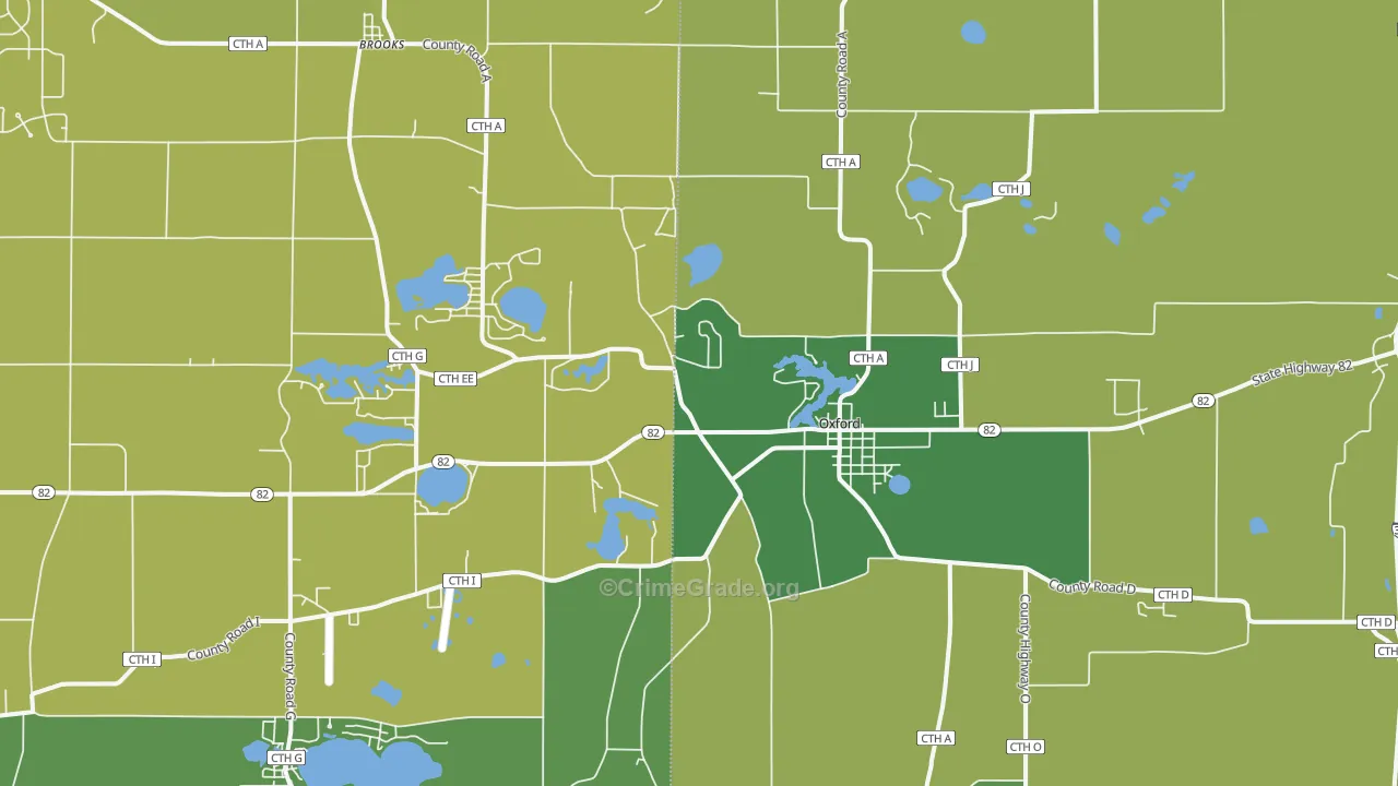 Oxford, WI Map of Vehicle Theft Rates
