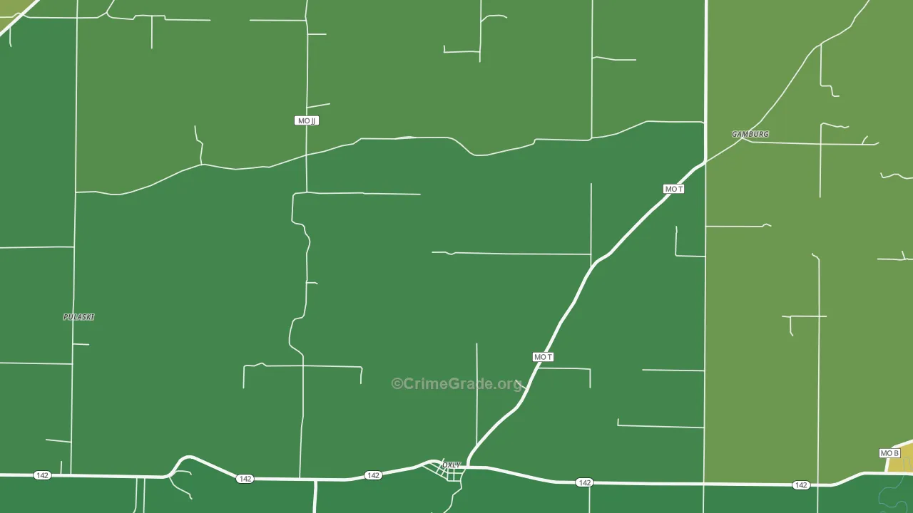Oxly, MO Map of Vehicle Theft Rates