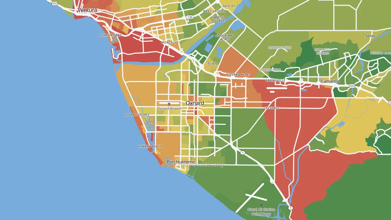 Oxnard, CA Map of Vehicle Theft Rates