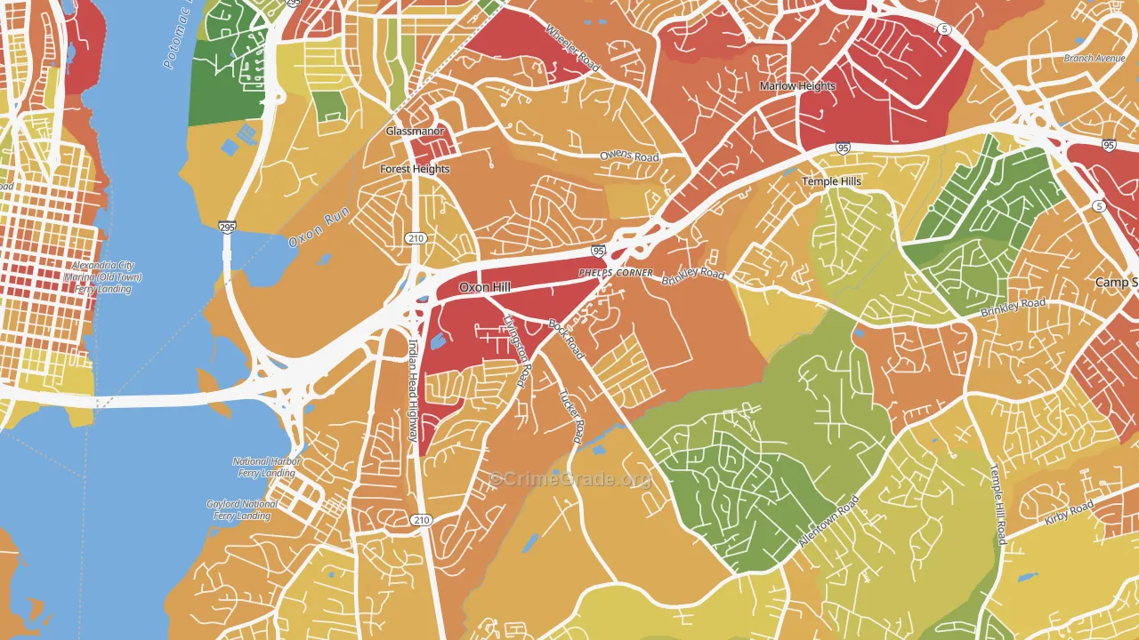 Oxon Hill-Glassmanor, Oxon Hill, MD Map of Vehicle Theft Rates