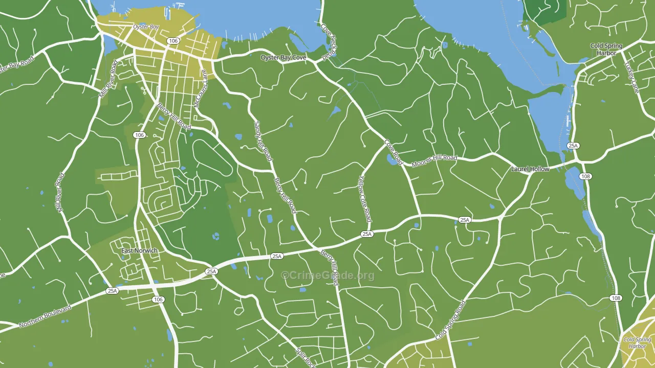 Oyster Bay Cove, NY Map of Vehicle Theft Rates