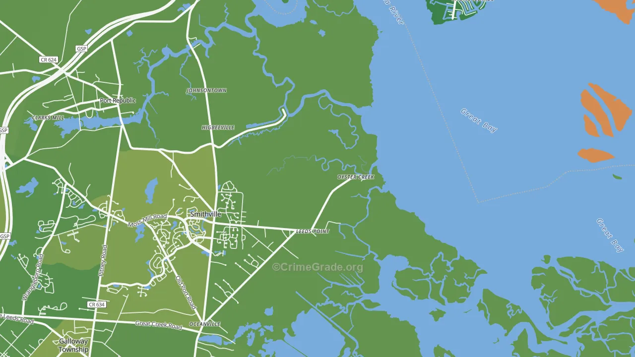 Oyster Creek, NJ Map of Vehicle Theft Rates