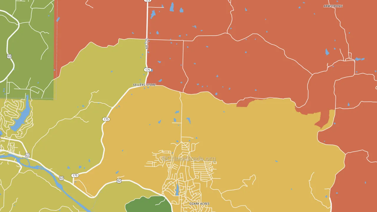 Ozark Acres, AR Map of Vehicle Theft Rates