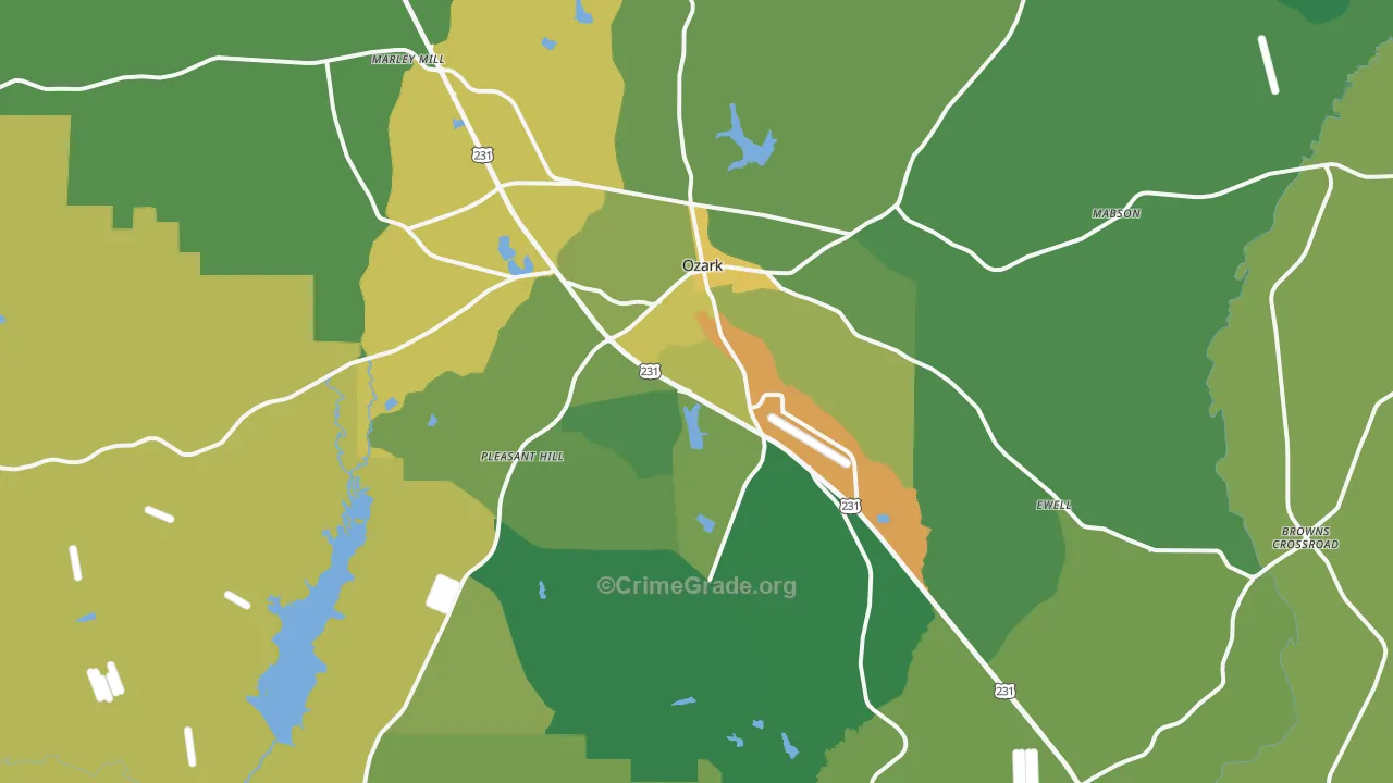 Ozark, AL Map of Vehicle Theft Rates