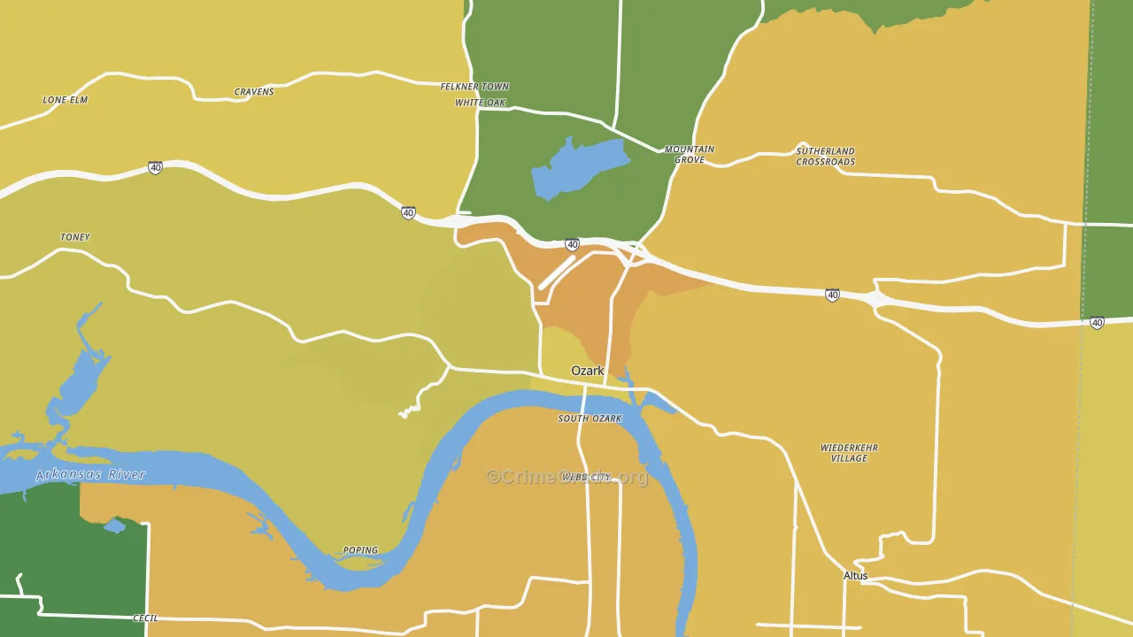 Ozark, AR Map of Vehicle Theft Rates