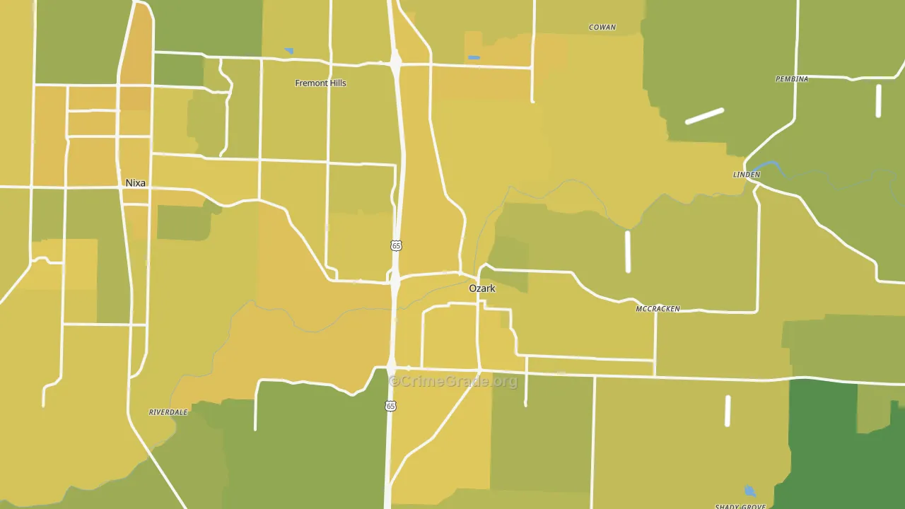 Ozark, MO Map of Vehicle Theft Rates
