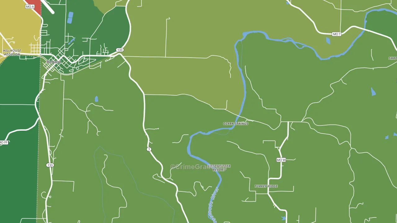 Ozark Springs, MO Map of Vehicle Theft Rates