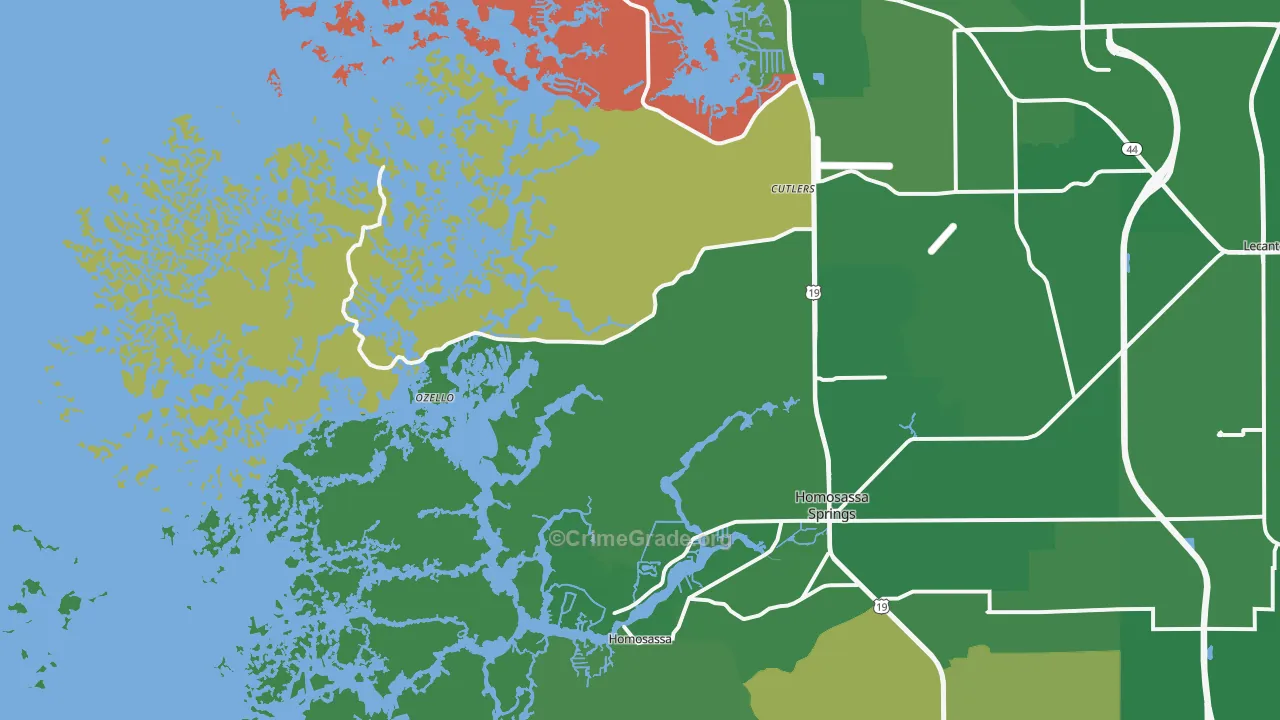 Ozello, FL Map of Vehicle Theft Rates