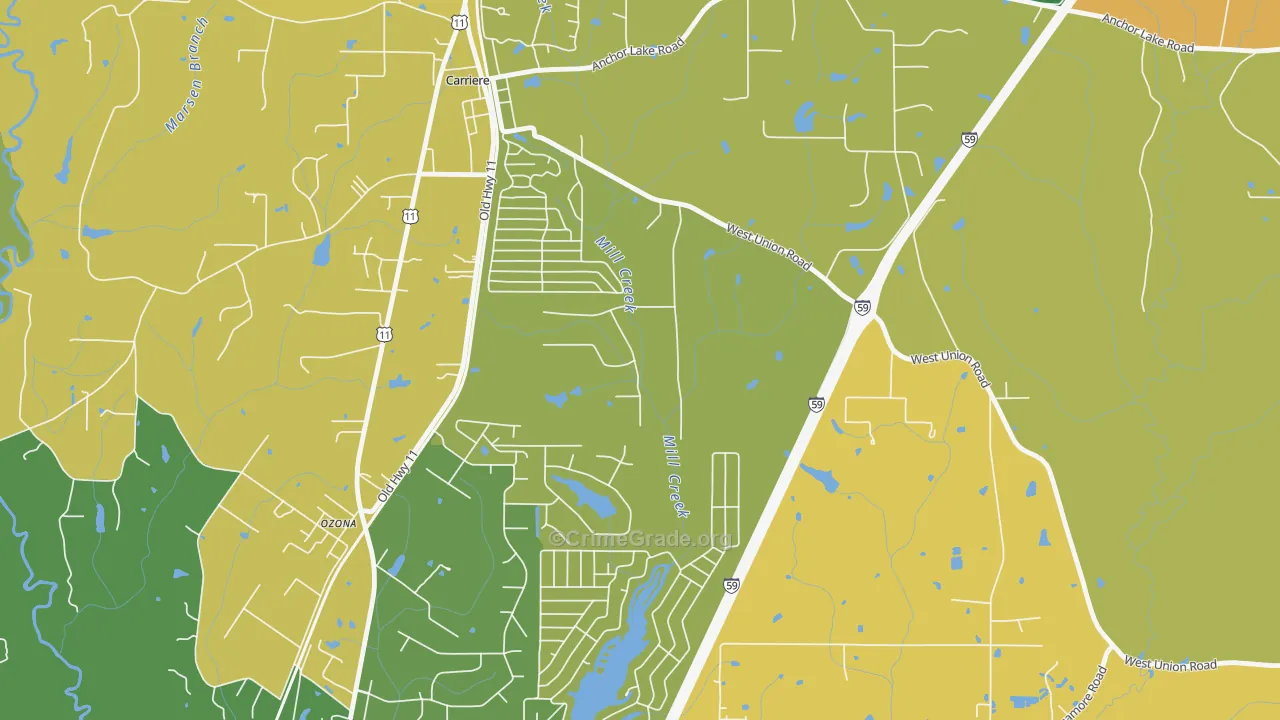 Ozona, MS Map of Vehicle Theft Rates