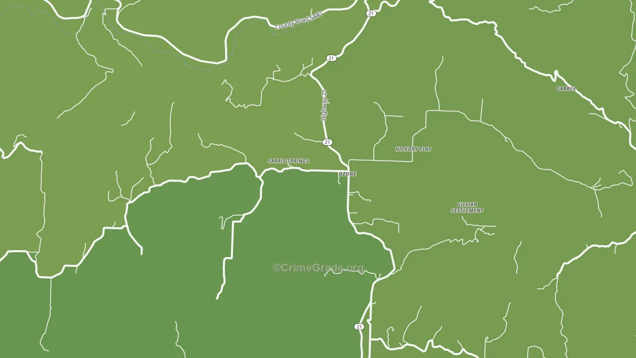 Ozone, AR Map of Vehicle Theft Rates