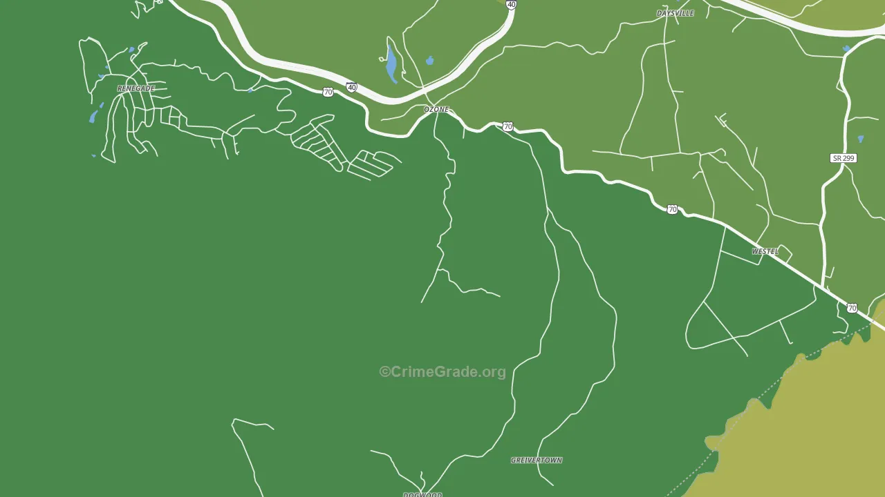 Ozone, TN Map of Vehicle Theft Rates