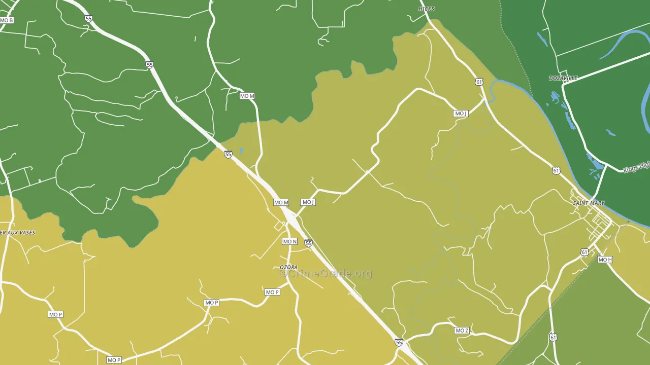 Ozora, MO Map of Vehicle Theft Rates