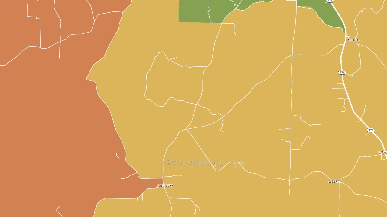 Pace City, AR Map of Vehicle Theft Rates