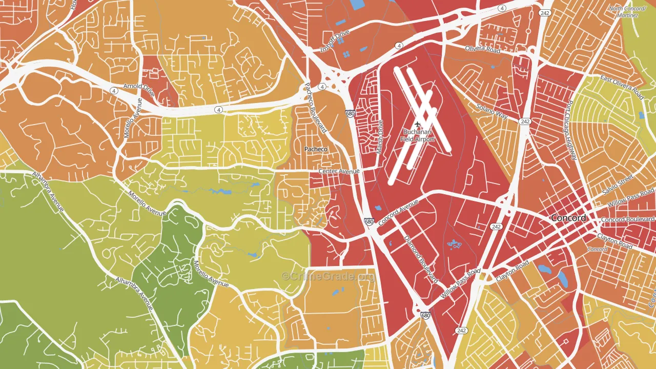 Pacheco-Martinez, Martinez, CA Map of Vehicle Theft Rates