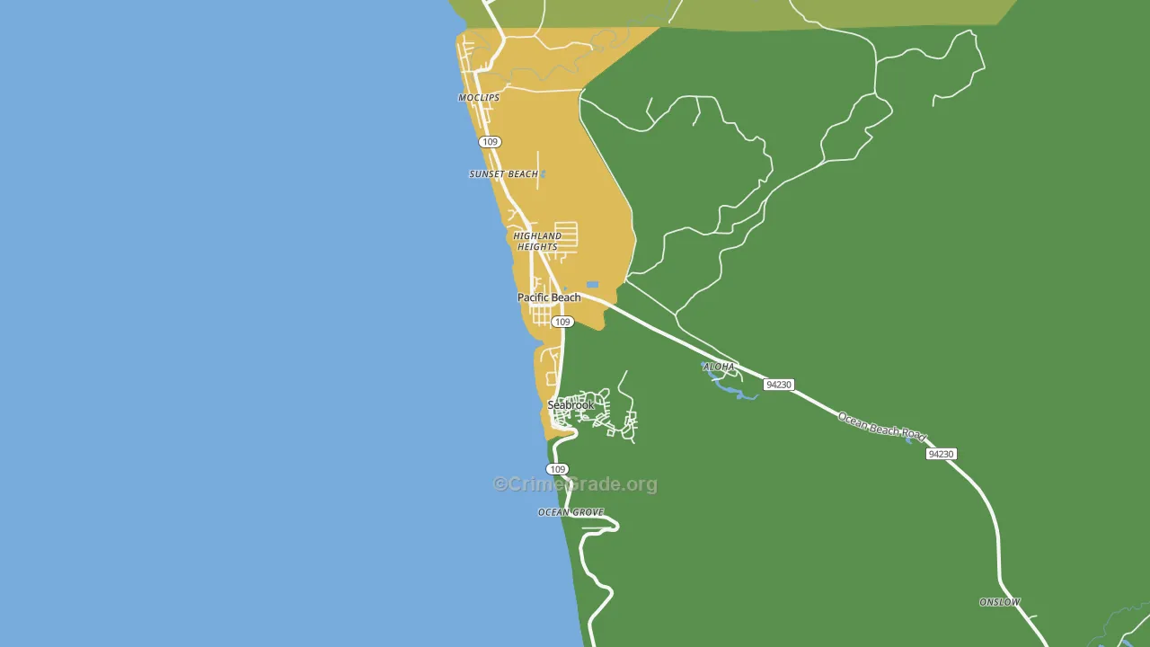 Pacific Beach, WA Map of Vehicle Theft Rates