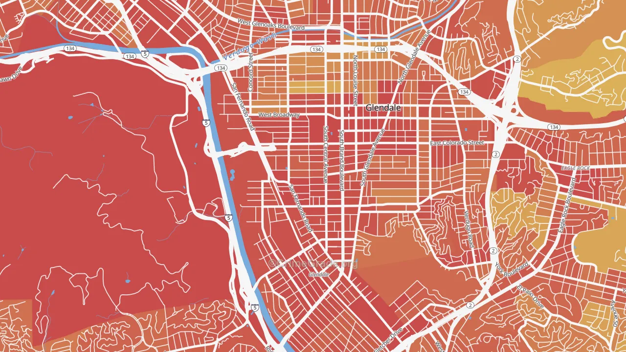 Pacific Edison, Glendale, CA Map of Vehicle Theft Rates