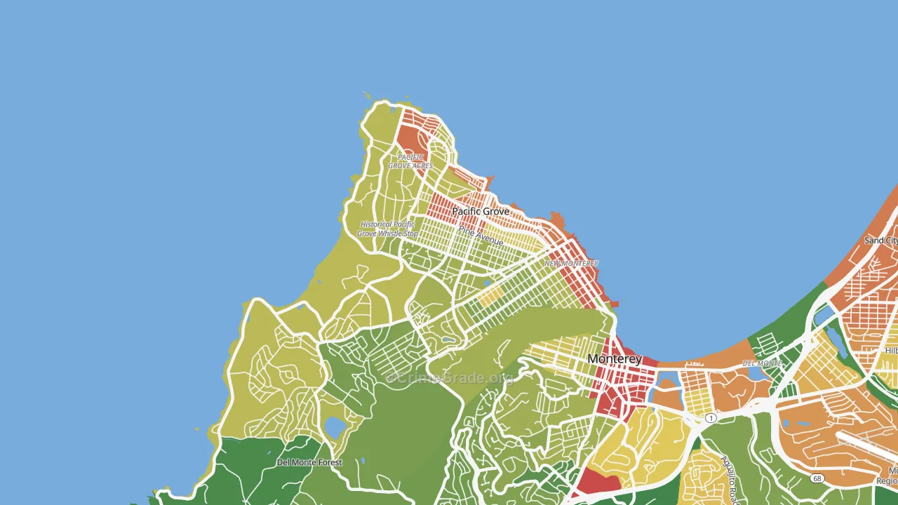 Pacific Grove, CA Map of Vehicle Theft Rates