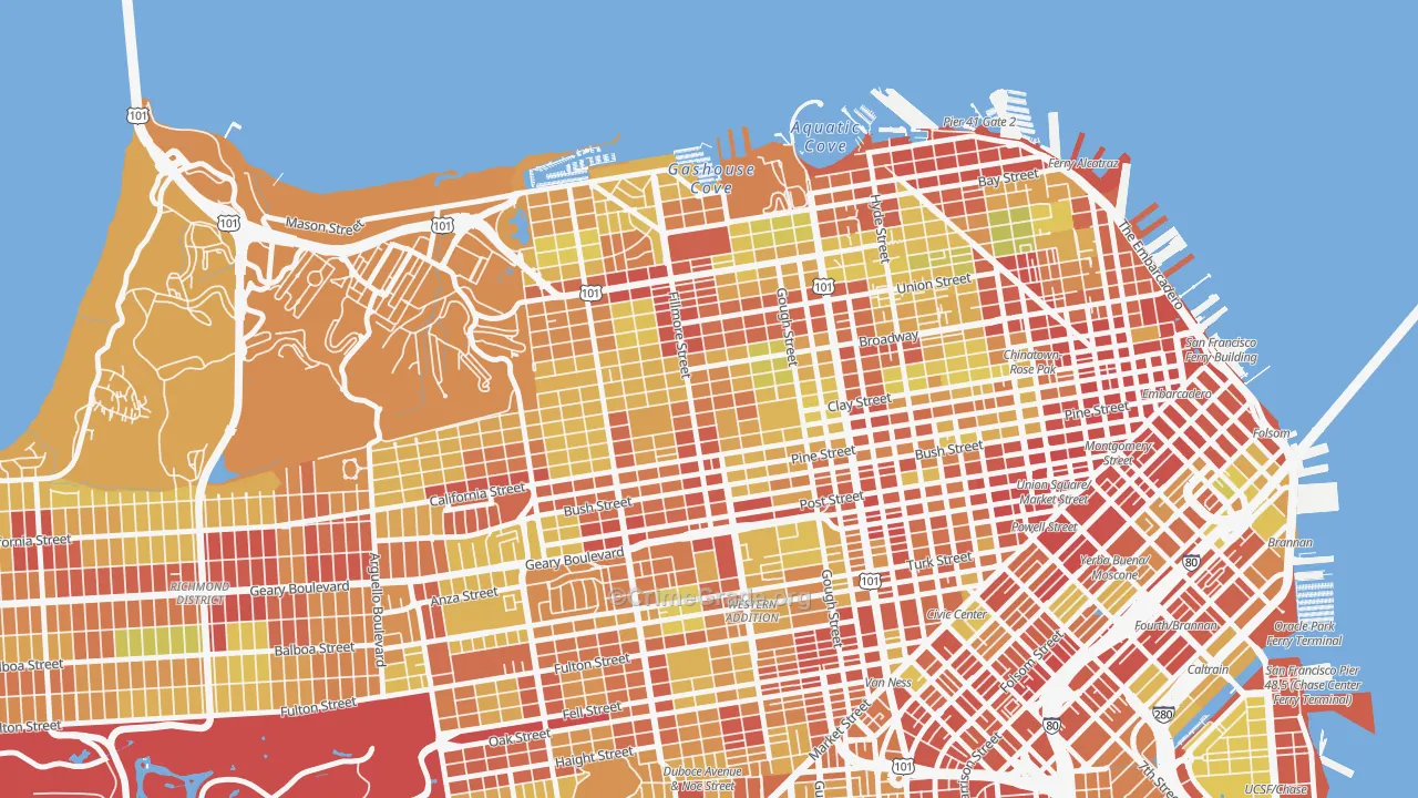 Pacific Heights, San Francisco, CA Map of Vehicle Theft Rates
