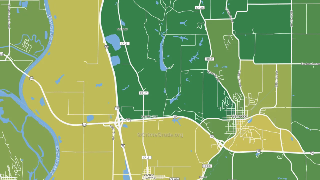 Pacific Junction, IA Map of Vehicle Theft Rates