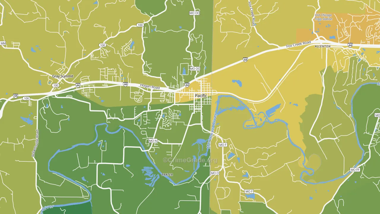 Pacific, MO Map of Vehicle Theft Rates