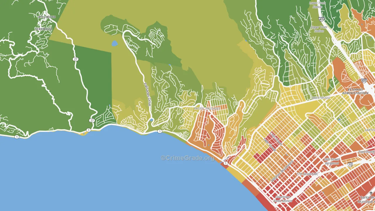 Pacific Palisades, CA Map of Vehicle Theft Rates
