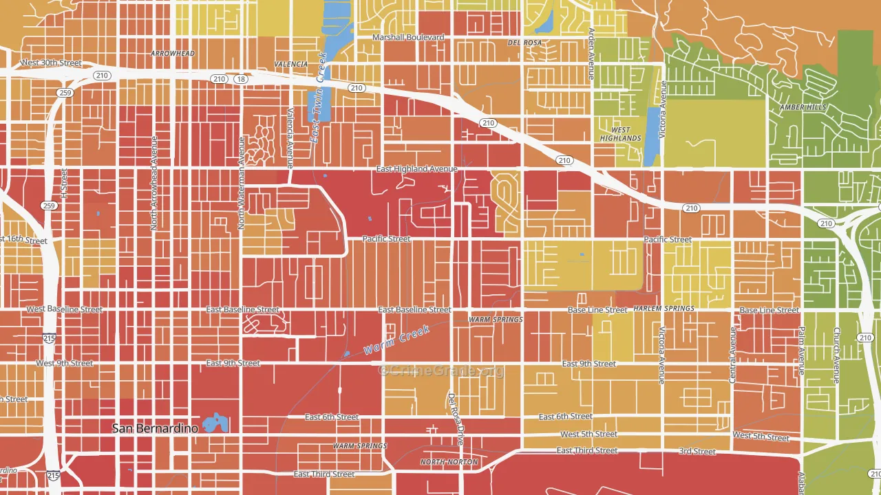 Pacific-Riverside, San Bernardino, CA Map of Vehicle Theft Rates